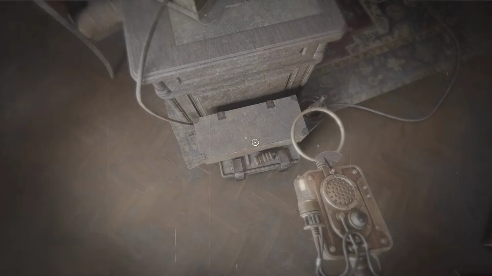 The shallow Organophone console drawer is open in Sublustrum during the recorded return to collect the main fuse.